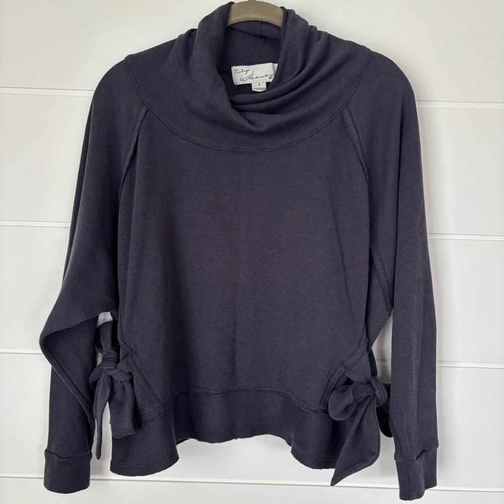Vintage Havana Mock Neck Side Tie's Gray Black Women's Sweatshirt Size Small